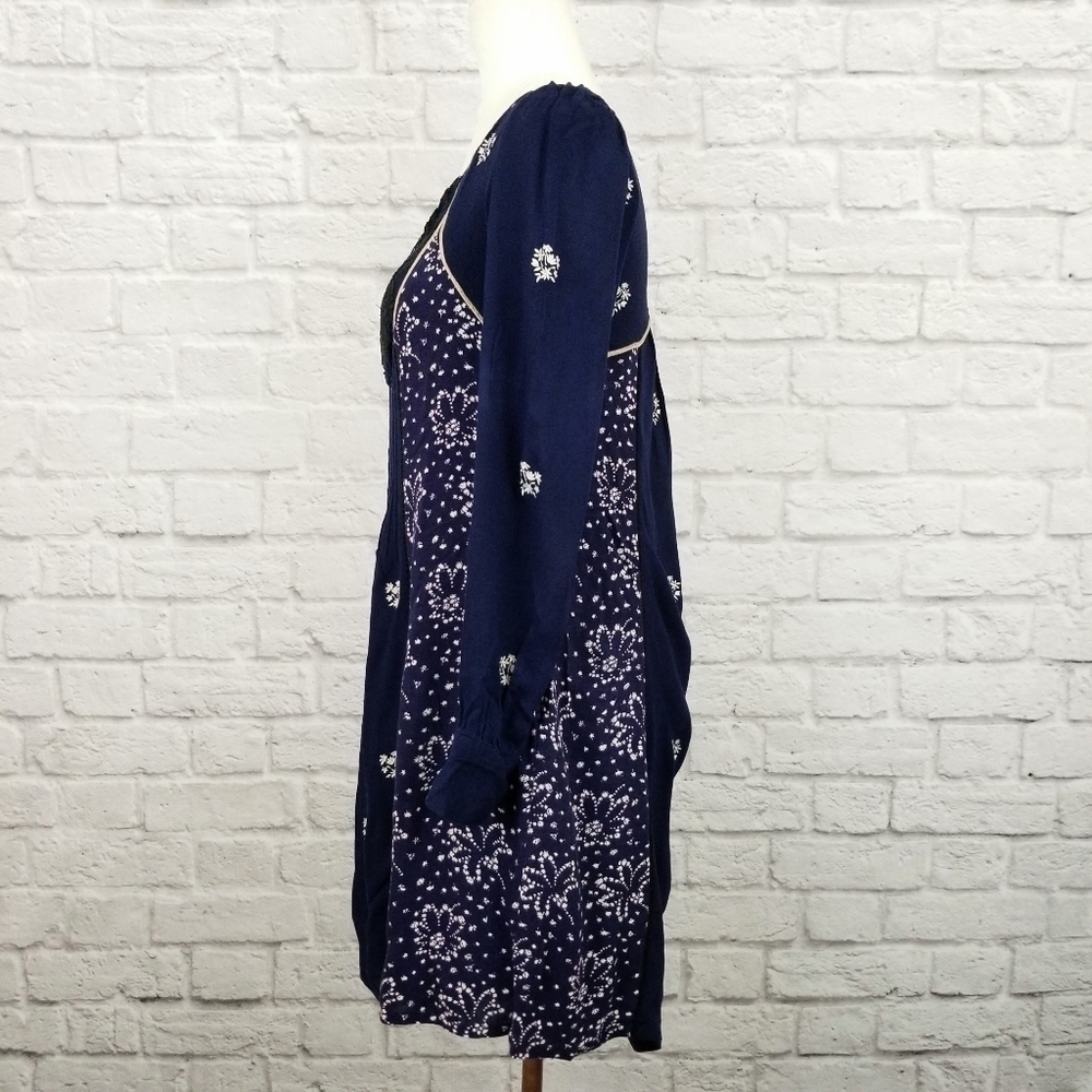 Floreat Anthro Dahlia blue floral lace long sleeve swing dress women's size 2 - Picture 8 of 9